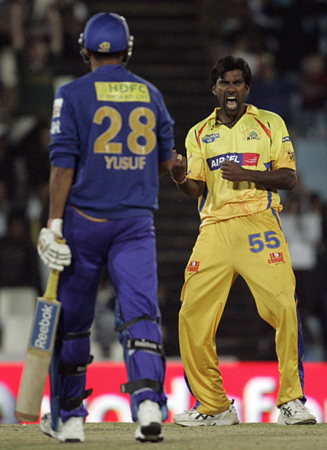 L Balaji is cock-a-hoop after removing Yusuf Pathan, Chennai Super Kings v Rajasthan Royals, IPL, 22nd match, Centurion, April 30, 2009