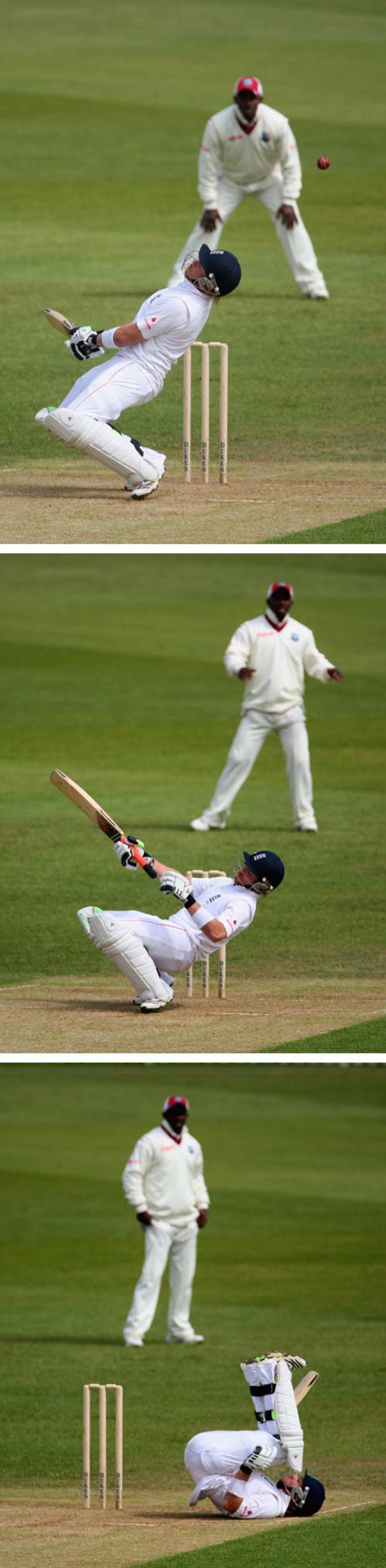 Ian Bell sways, sways, then tumbles during his 27 against West Indies, England Lions v West Indians, Derby, May 1, 2009