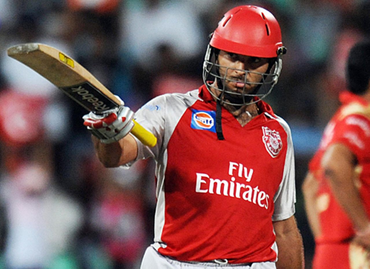 Yuvraj Singh raises his bat on getting to his fifty, Royal Challengers Bangalore v Kings XI Punjab, 24th match, IPL, May 1, 2009