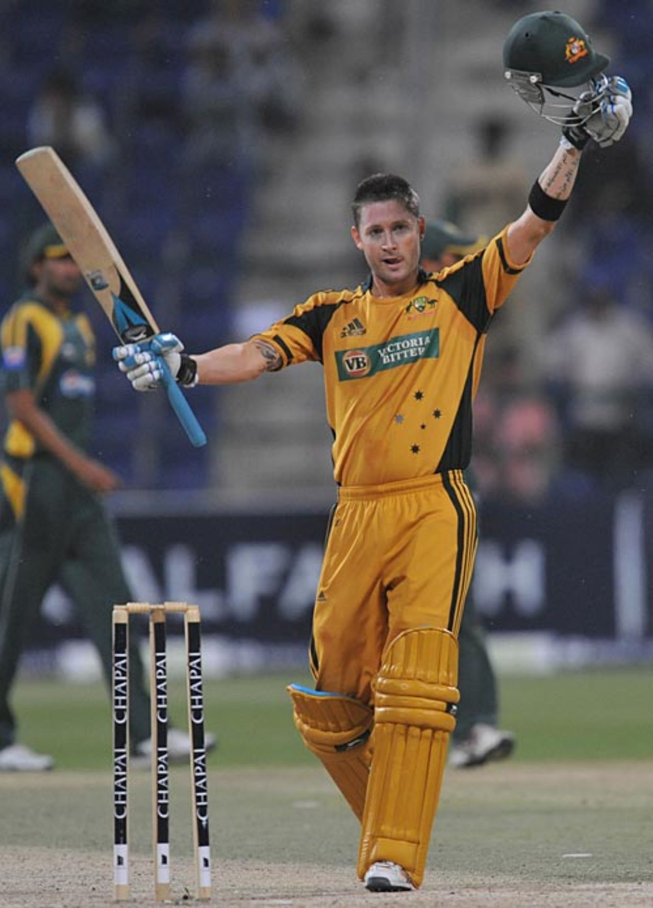Michael Clarke celebrates his century, Pakistan v Australia, 4th ODI, Abu Dhabi, May 1, 2009