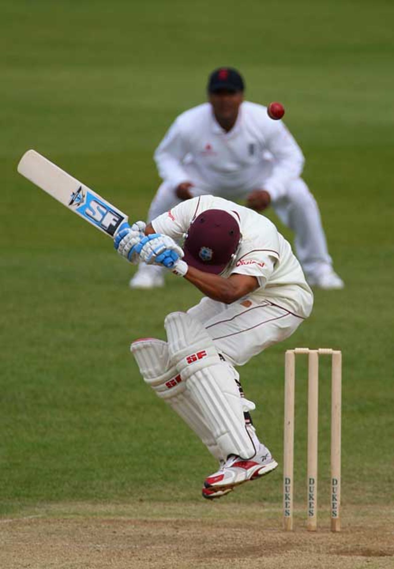 Lendl Simmons is forced to take evasive action, England Lions v West Indians, Derby, May 2, 2009