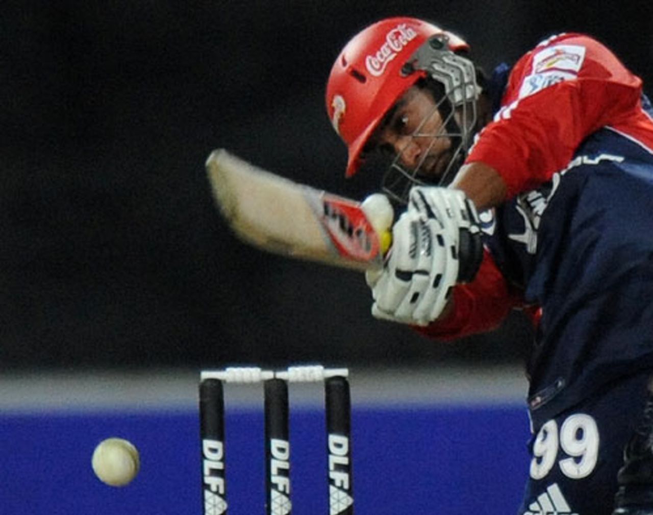 Amit Mishra looks to hammer the ball down the ground, Chennai Super Kings v Delhi Daredevils, IPL, 26th match, Johannesburg, May 2, 2009