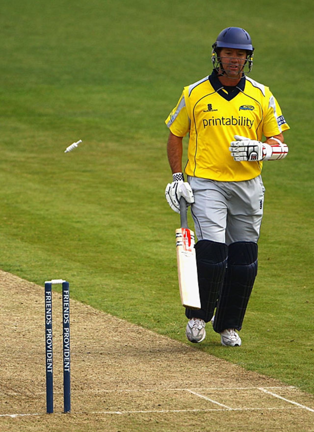 Stuart Law is comfortably short of his ground, run out by his former county Lancashire, Lancashire v Derbyshire, Friends Provident Trophy, Old Trafford, May 3, 2009
