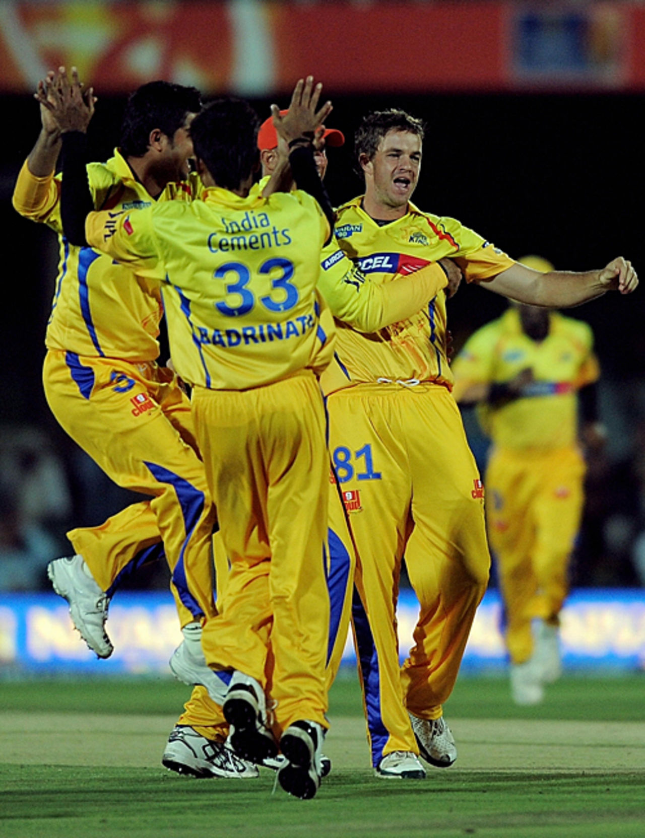 Team-mates mob Albie Morkel after he dismissed VVS Laxman, Chennai Super Kings v Deccan Chargers, IPL, 29th match, East London, May 4, 2009