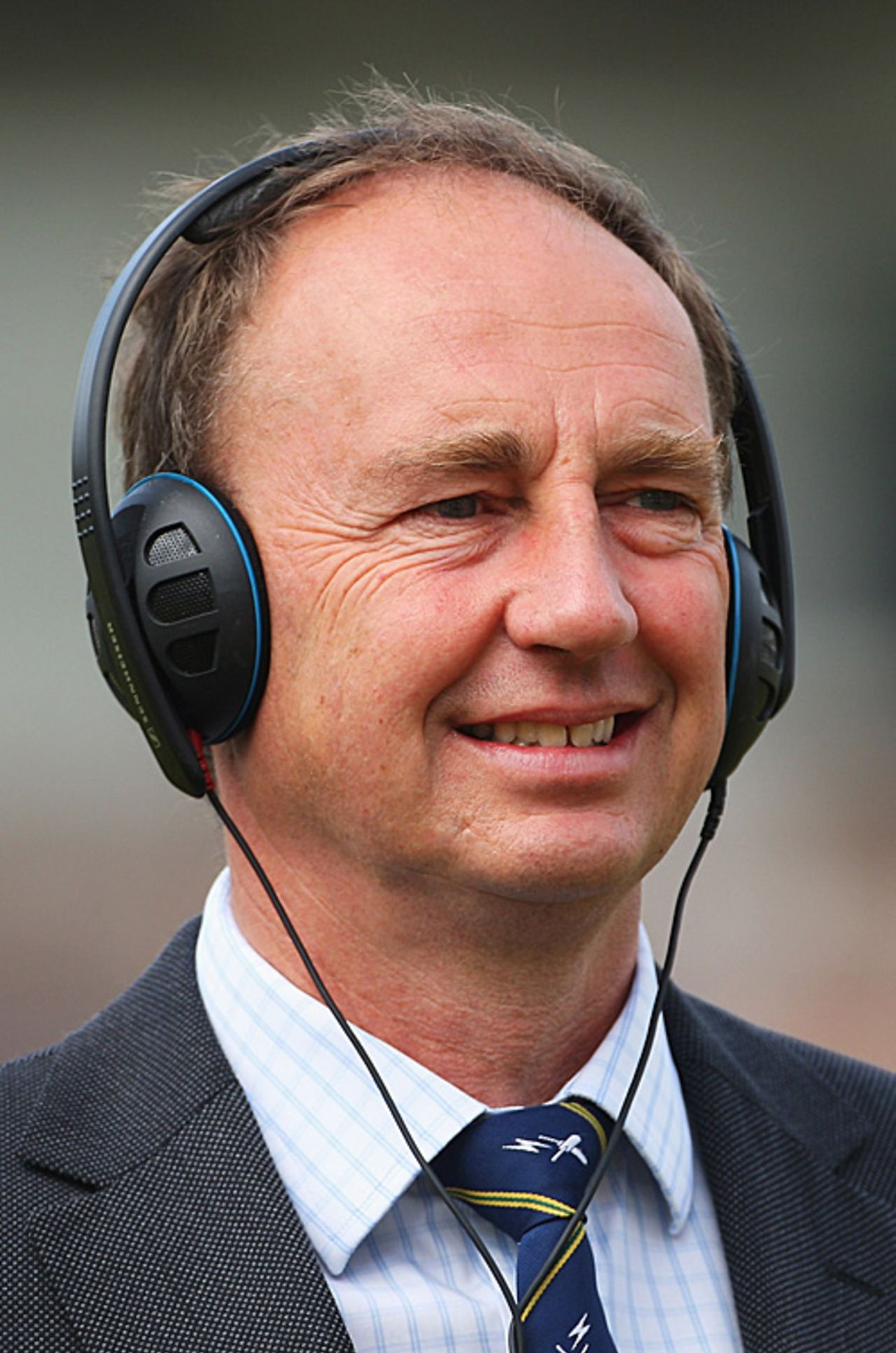 A portrait of Jonathan Agnew wearing headphones, England v West Indies, 1st Test, Lord's, May 6, 2009