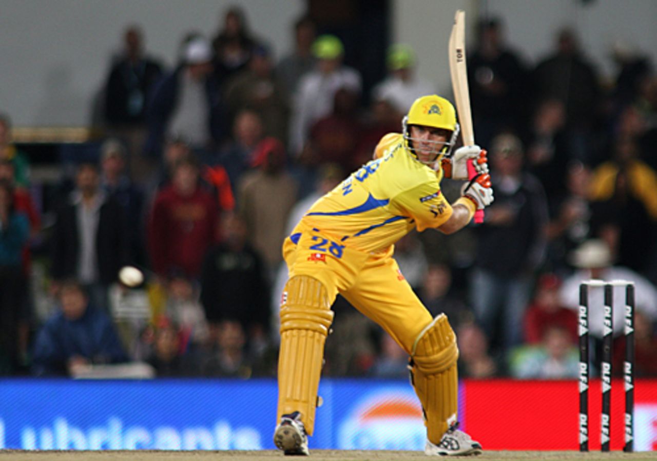 Matthew Hayden steps out for a big hit, Chennai Super Kings v Kings XI Punjab, IPL, 34th match, Centurion, May 7, 2009