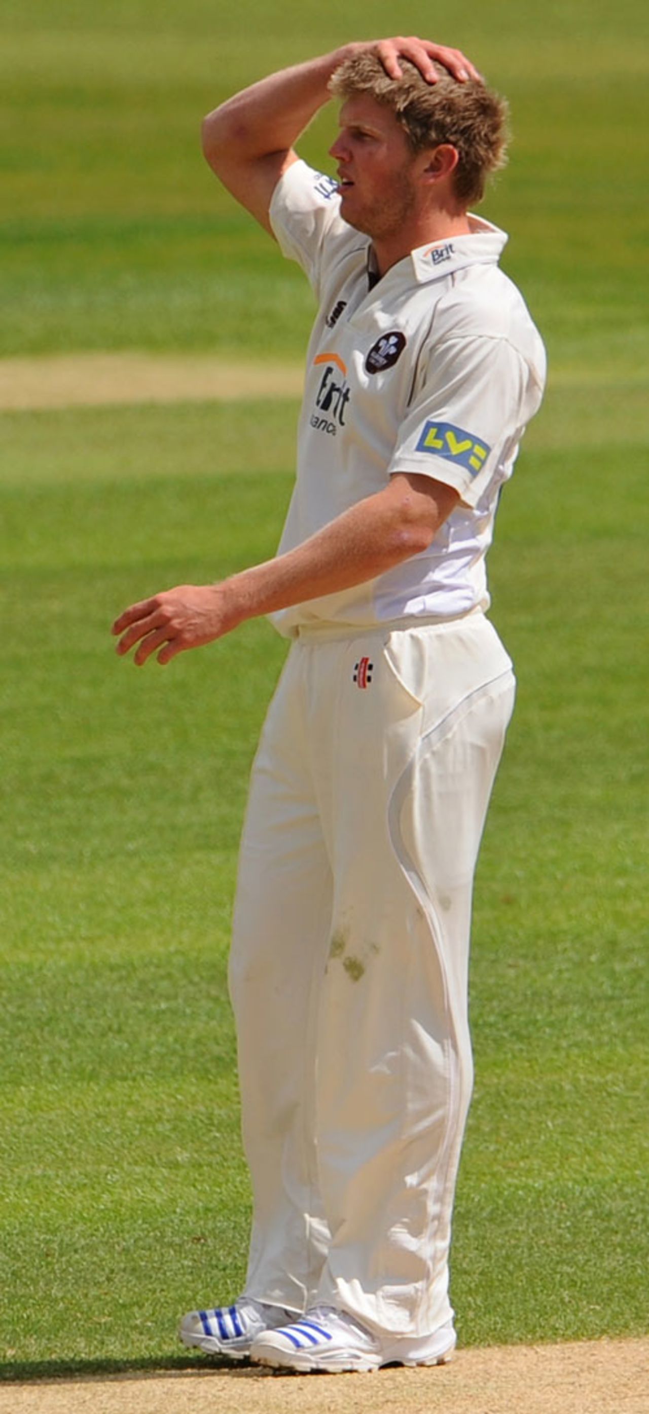 Frustration for Stuart Meaker as Phillip Hughes edges over the slips, Surrey v Middlesex, The Oval, May 6, 2009