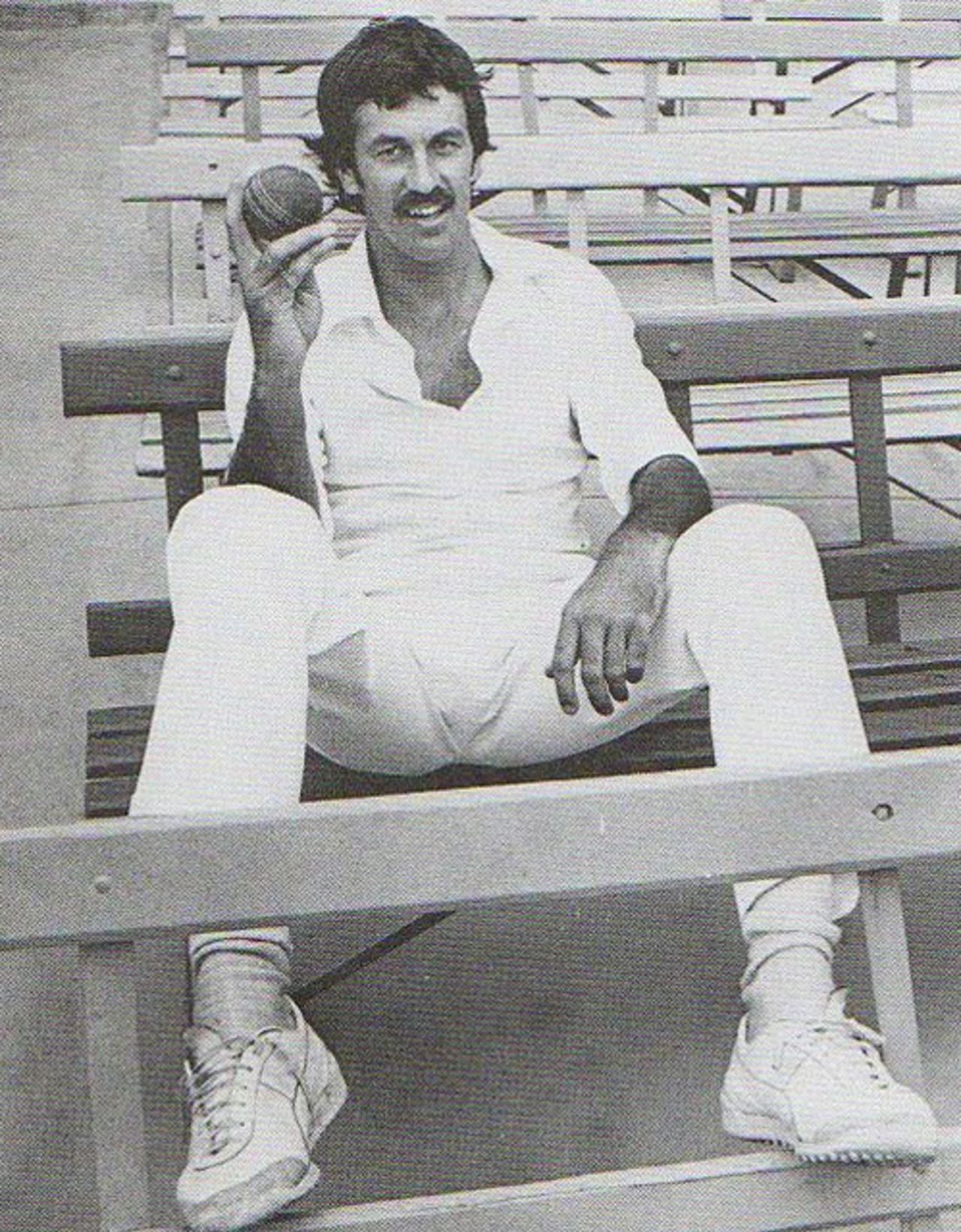 Bruce Yardley poses with the disputed old ball after Graham Yallop had decided to open the innings with two spinners and eschew the new ball, Australia v England, 6th Test, Sydney, February 14, 1979