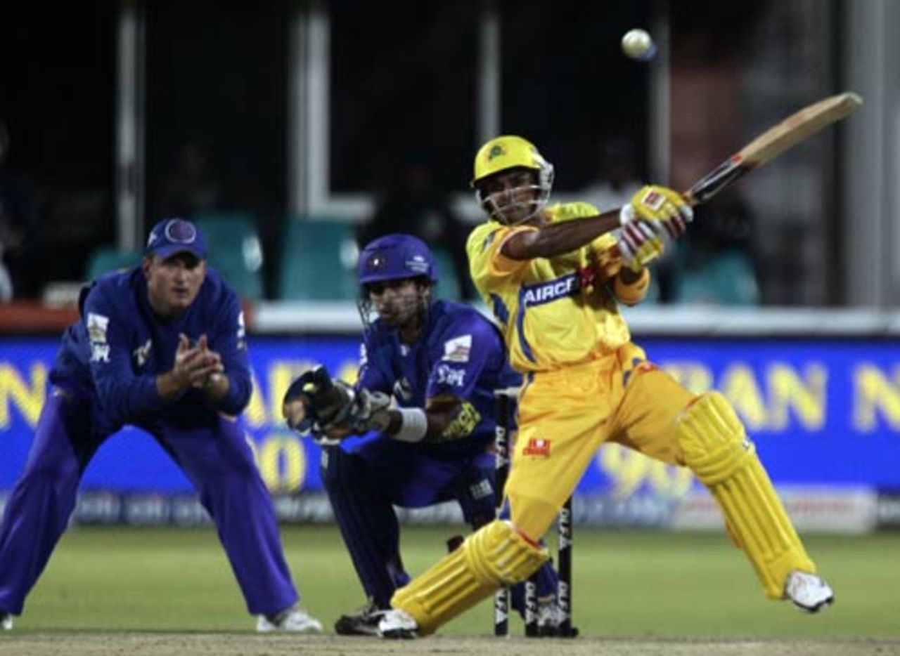 S Badrinath powers one to the leg side, Chennai Super Kings v Rajasthan Royals, IPL, 37th match, Kimberley, May 9, 2009