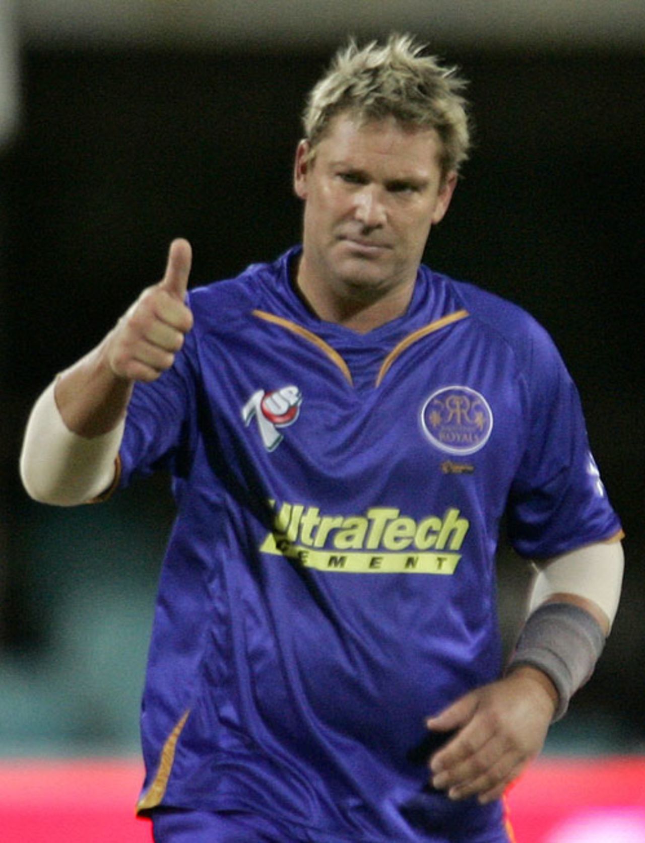 Shane Warne flashes a thumbs-up sign after dismissing Venugopal Rao, Deccan Chargers v Rajasthan Royals, IPL, 40th match, Kimberley, May 11, 2009