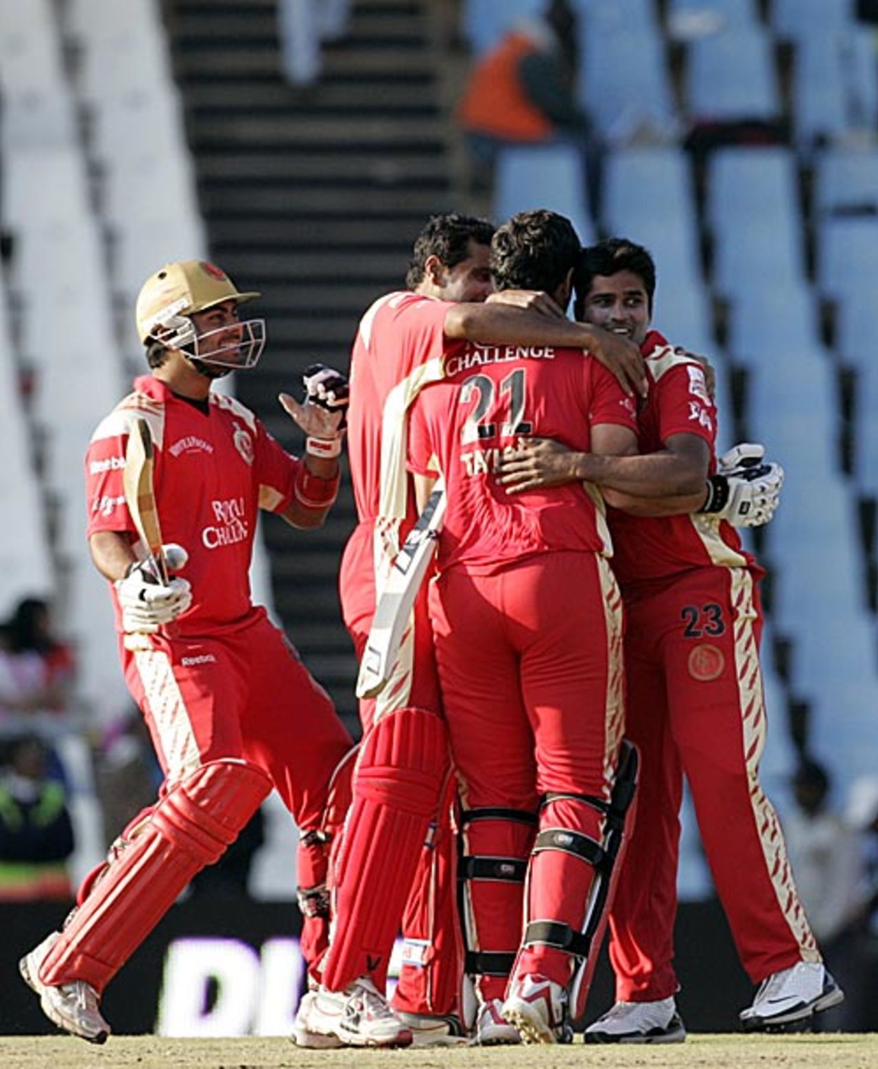 Ross Taylor is mobbed by his team-mates after leading his team to a tense win, Kolkata Knight Riders v Royal Challengers Bangalore, IPL, Centurion, May 12, 2009