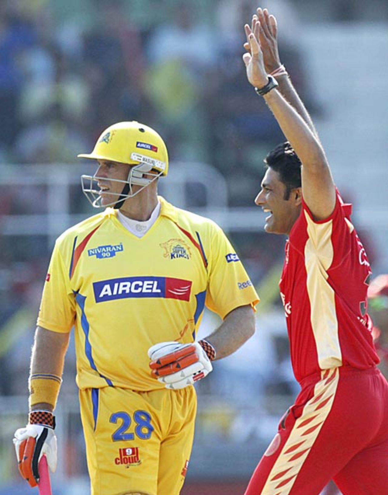 Matthew Hayden holes out in the deep and Anil Kumble celebrates, Chennai Super Kings v Royal Challengers Bangalore, IPL, Durban, May 14, 2009