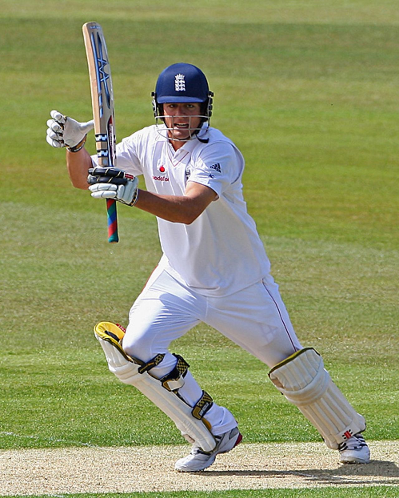 Alastair Cook pushes one out to the off side during his hundred, England v West Indies, 2nd Test, Chester-le-Street, May 14, 2009