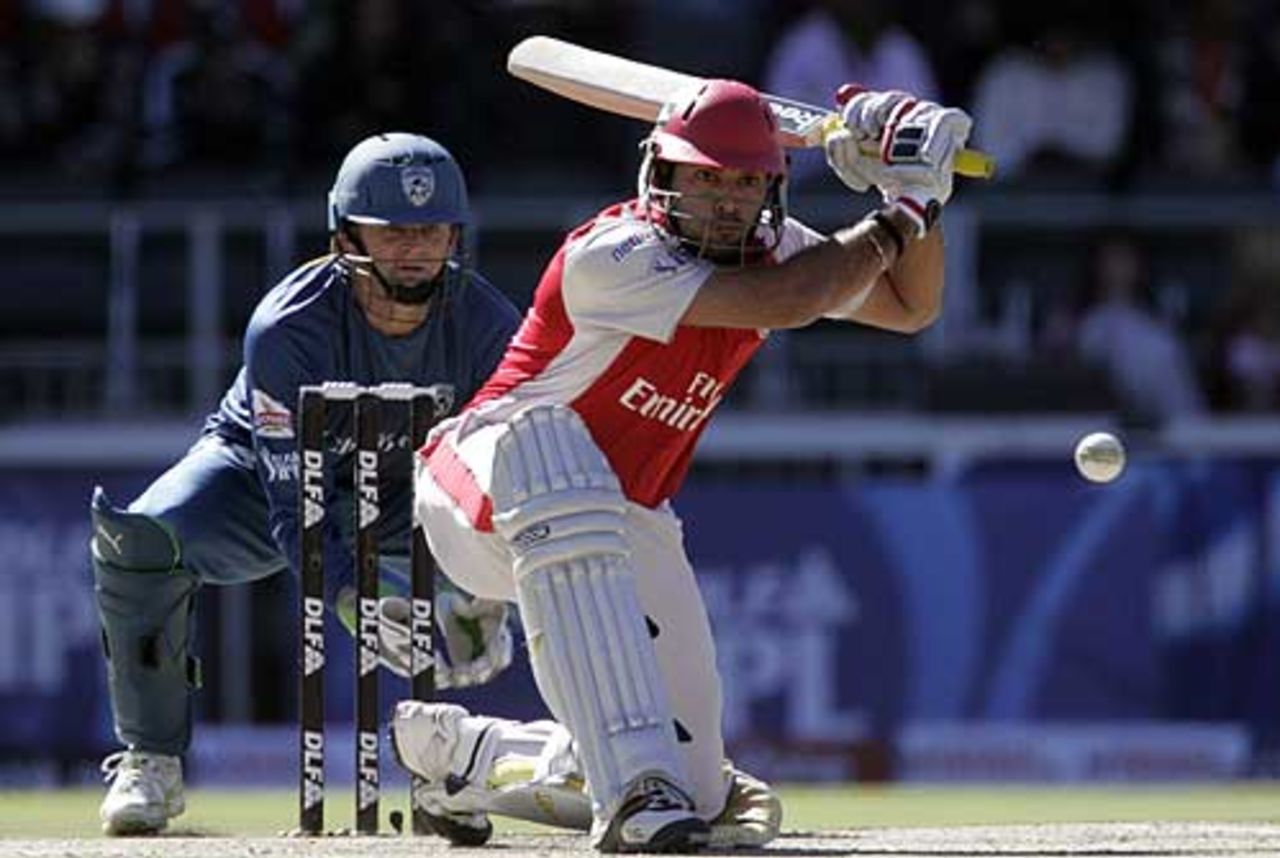 Yuvraj Singh shapes to sweep, Deccan Chargers v Kings XI Punjab, IPL, 49th match, Johannesburg, May 17, 2009