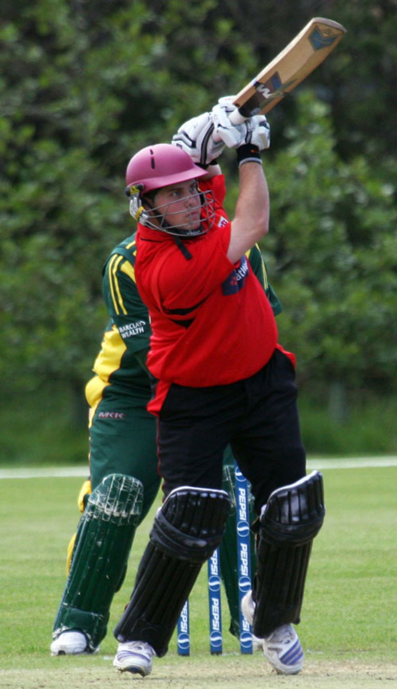 Kieron Ferrary on the attack on his way to 90, Gibraltar v Guernsey, ICC World Cricket League Division 7, Guernsey, May 18, 2009