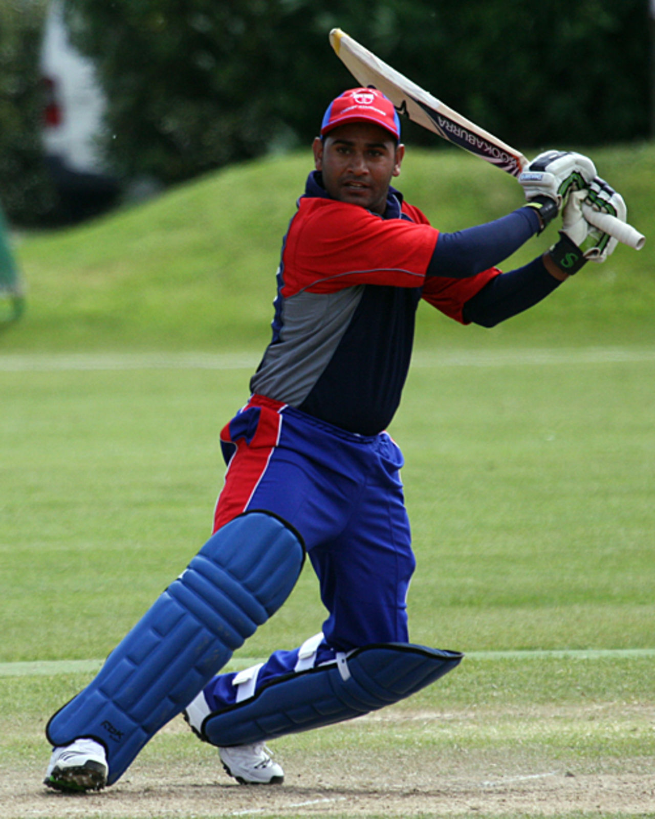 Adil Hanif smashes it through the off side, Bahrain v Gibraltar, ICC World Cricket League Division 7, Castel, May 19, 2009