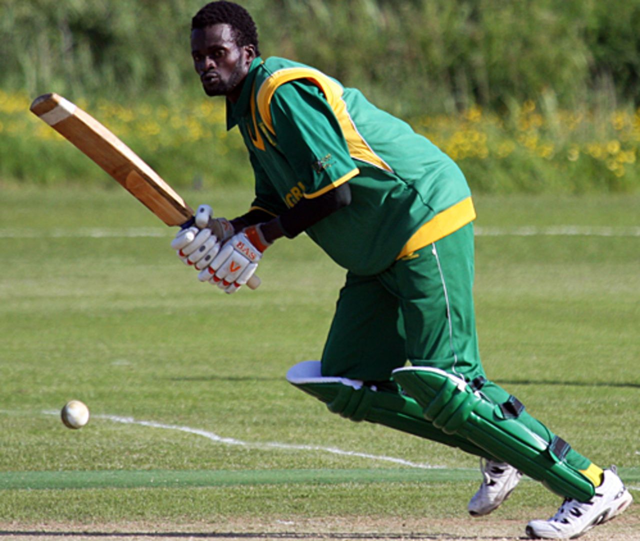 Kunle Adegbola plays it through midwicket, Nigeria v Suriname, ICC World Cricket League Division 7, Port Soif, May 19, 2009