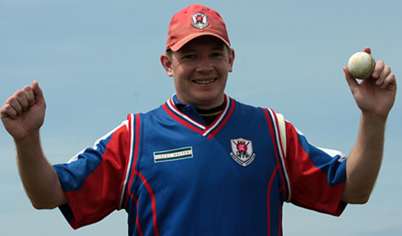 Patrick Giles-Jones is ecstatic after his rich haul, Japan v Suriname, ICC World Cricket League Division 7, Port Soif, May 20, 2009