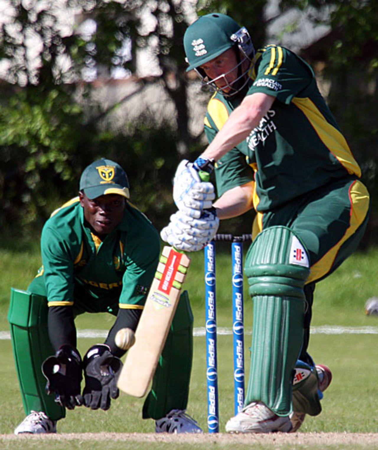 Jeremy Frith drives during his unbeaten 101, Guernsey v Nigeria, ICC World Cricket League Division 7, St Peter Port, May 21, 2009