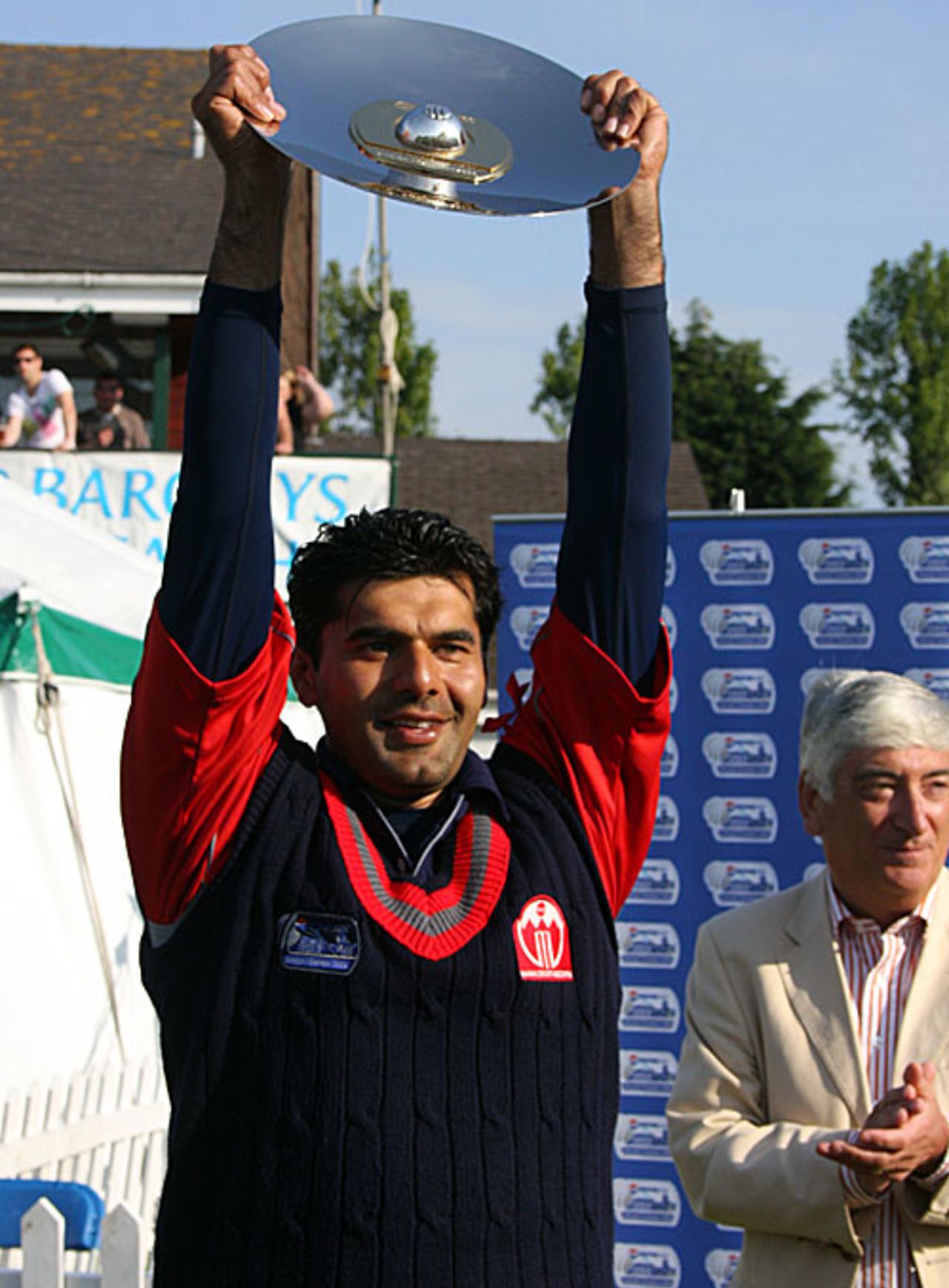 Bahrain captain Yaser Sadeq poses with the winner's trophy, Guernsey v Bahrain, ICC World Cricket League Division Seven, final, Castel, May 24, 2009 