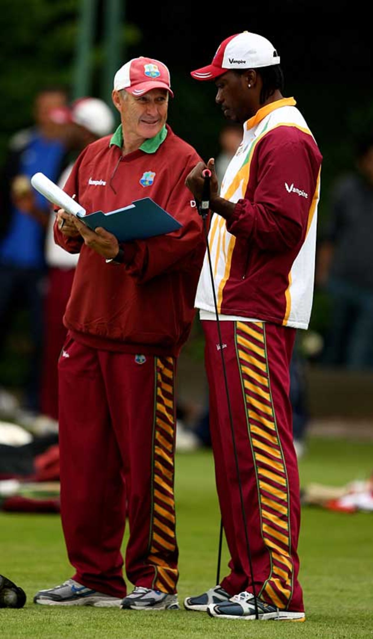 John Dyson and Chris Gayle ponder how to level the one-day series against England, Edgbaston, May 25, 2009