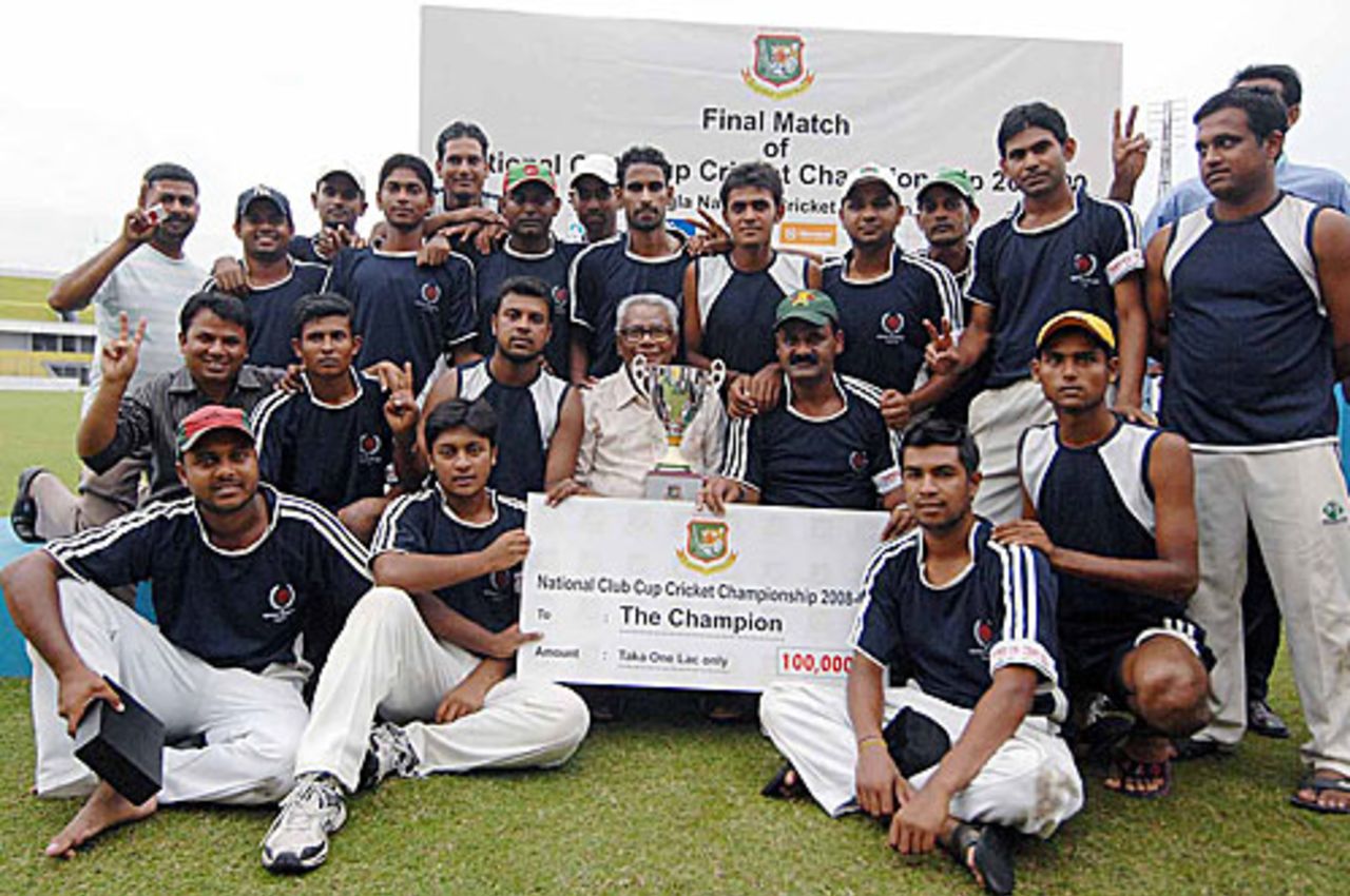 Saidpur National Cricket Club pose with the winners' trophy, National Club Cup Cricket Championship, May 26, 2009