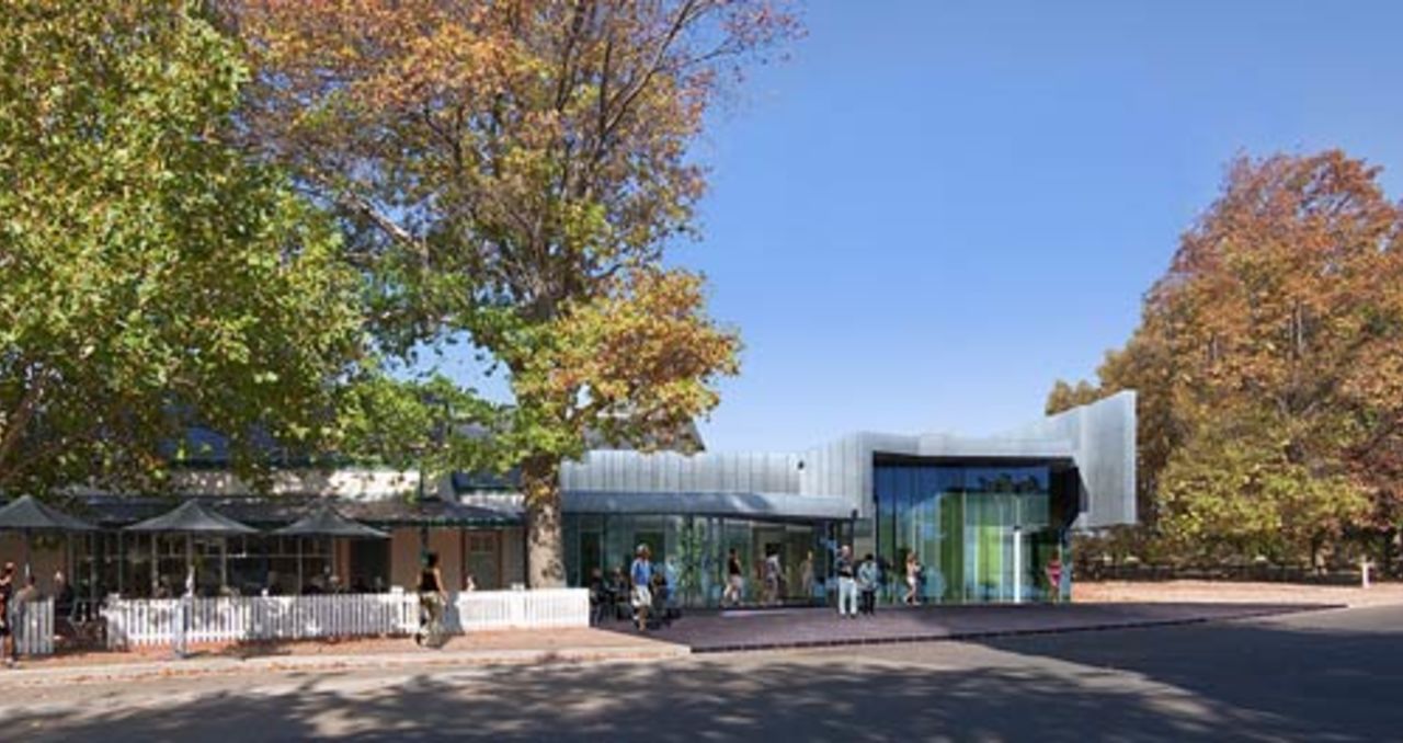 An artist's impression of the exterior of the Bradman Museum and International Cricket Hall of Fame, Bowral