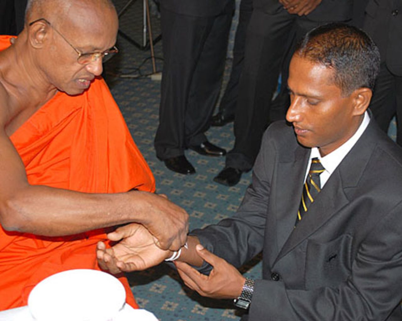 Indika de Saram gets the blessings of a monk, Colombo, May 28, 2009