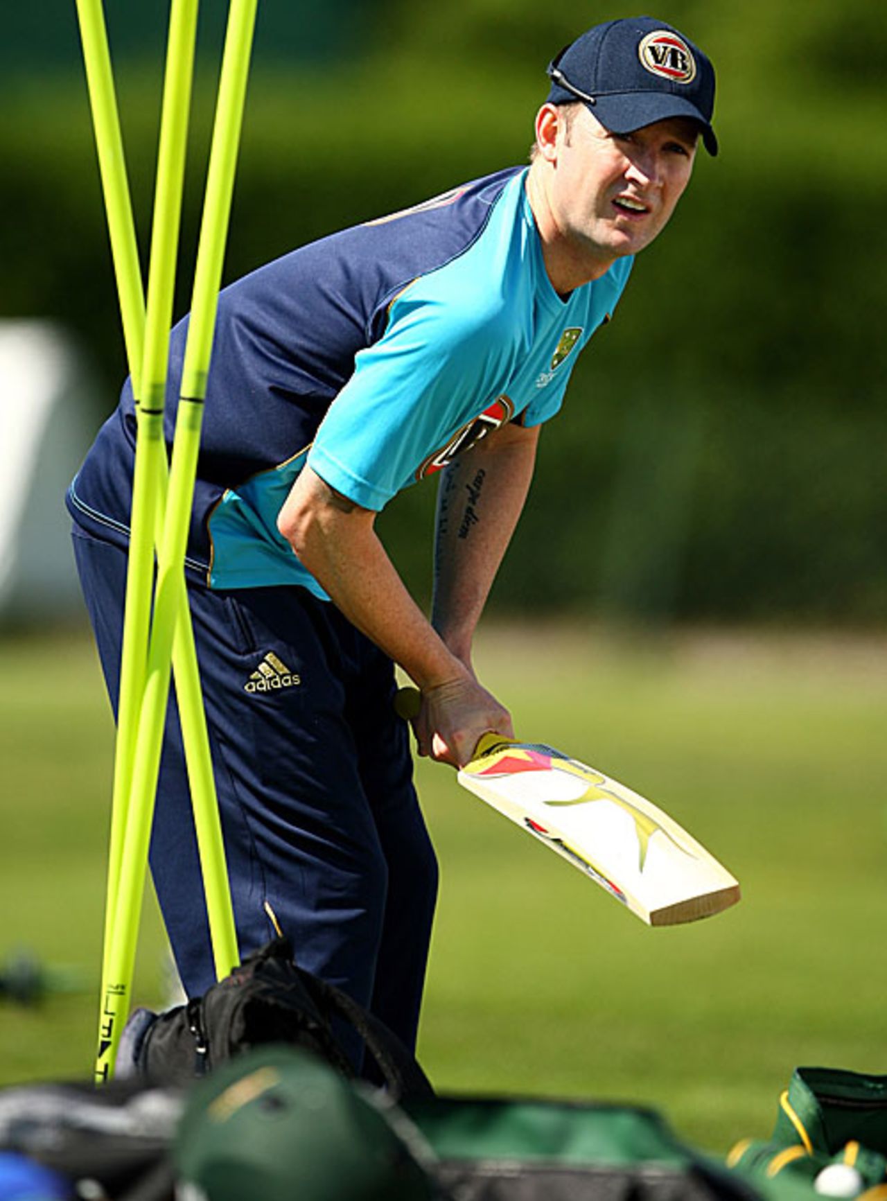 Michael Clarke tests out his stance during a nets session, Trent Bridge, May 30, 2009