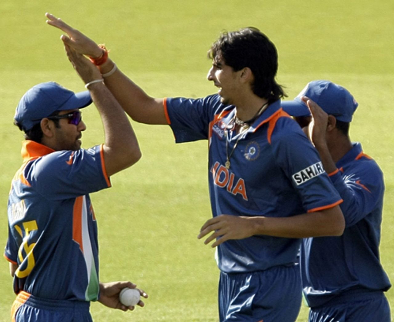 Ishant Sharma gets the congratulations after removing Brendon McCullum, India v New Zealand, ICC World Twenty20 warm-up match, Lord's, June 1, 2009