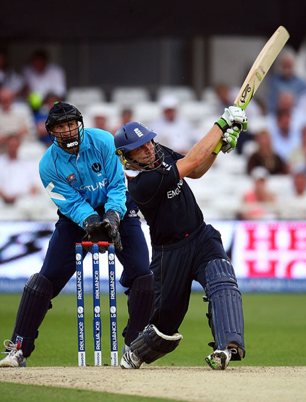 Luke Wright hits one over the leg-side field, England v Scotland, ICC World Twenty20 warm-up match, Trent Bridge, June 2, 2009