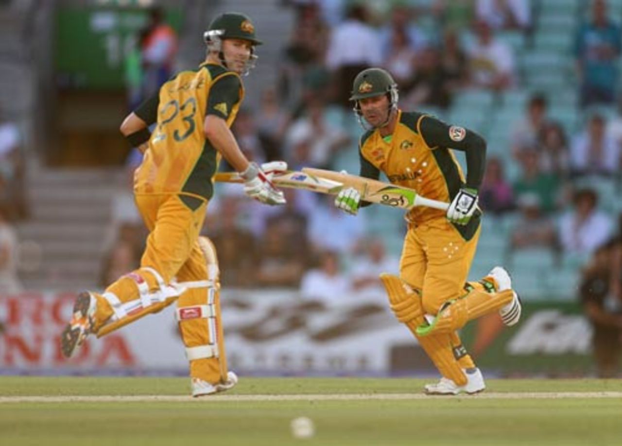 Michael Clarke and Ricky Ponting take off for a run, Australia v New Zealand, ICC World Twenty20 warm-up match, The Oval, June 2, 2009