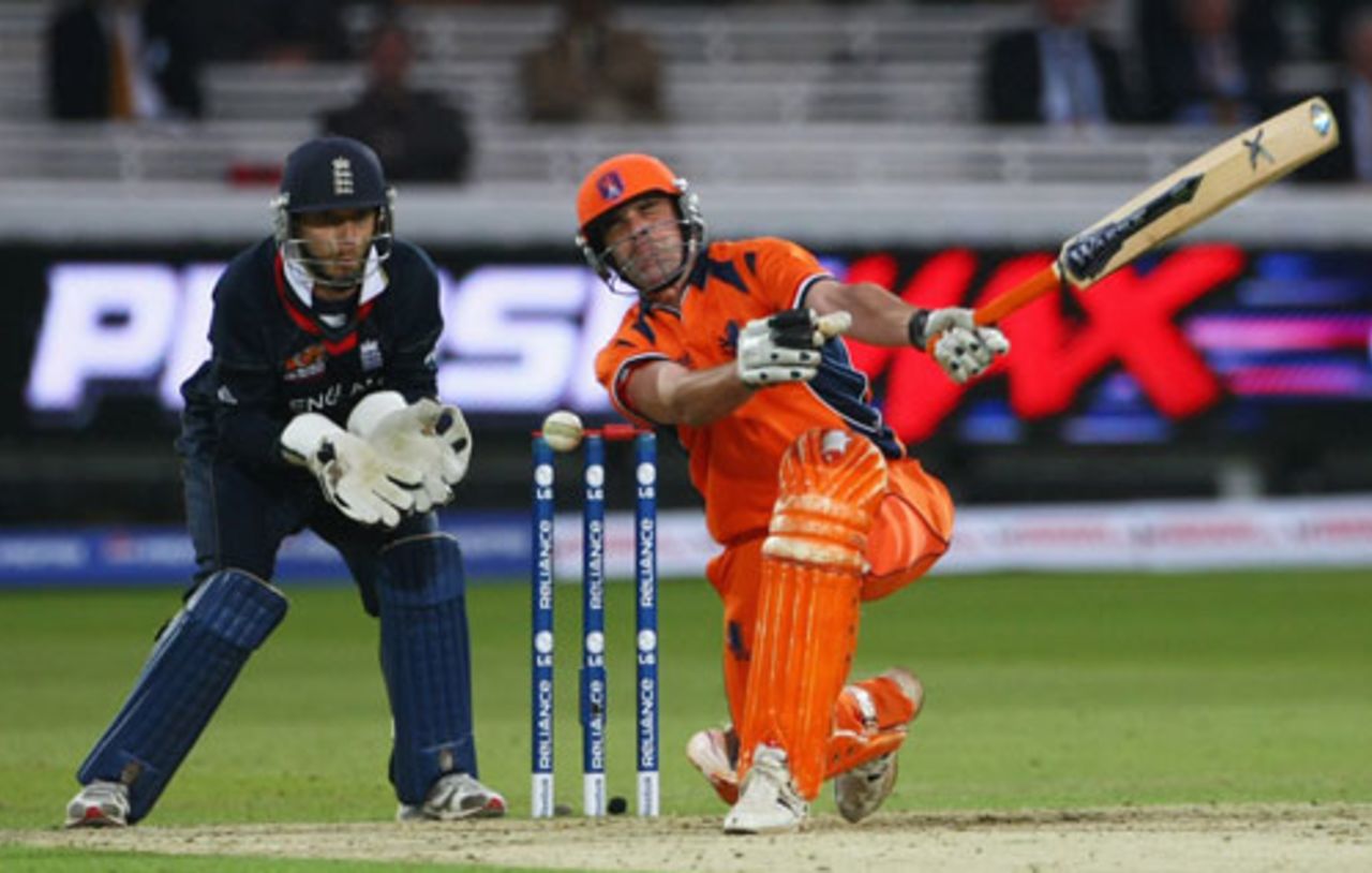 A swing and a miss from Peter Borren, England v Netherlands, ICC World Twenty20, Lord's, June 5, 2009