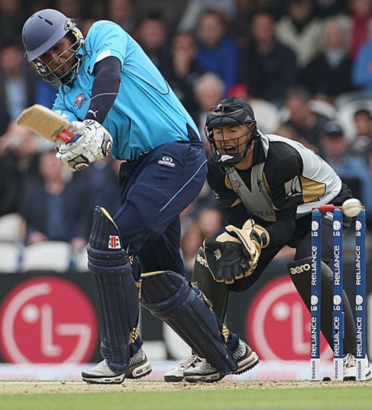 Navdeep Poonia hits out during his 27, New Zealand v Scotland, ICC World Twenty20, The Oval, June 6, 2009