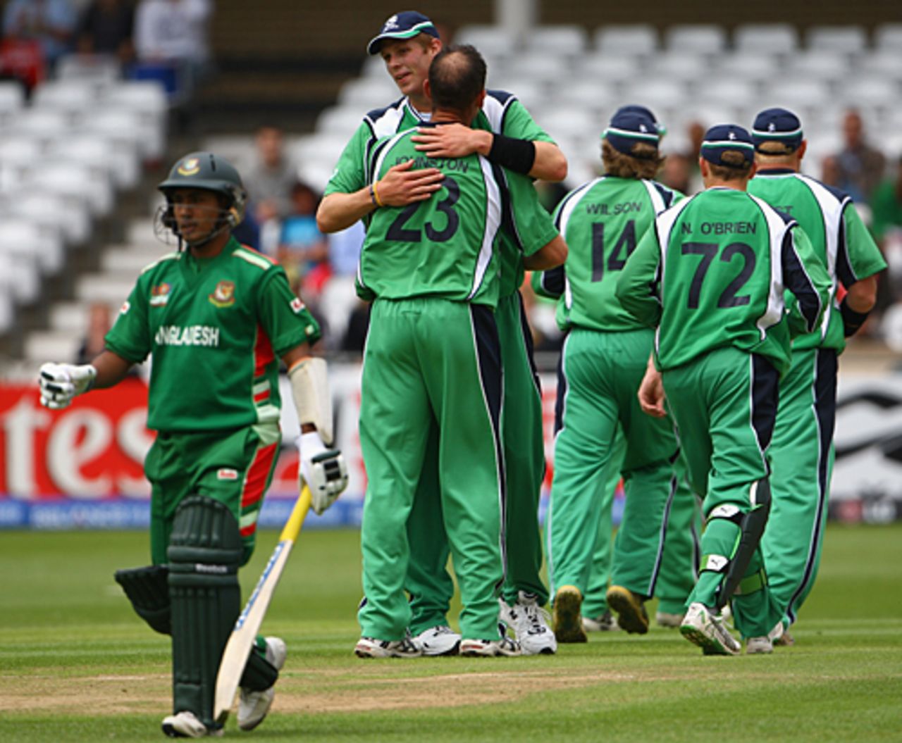Trent Johnston gets the congratulations after dismissing Mohammad Ashraful, Bangladesh v Ireland, ICC World Twenty20, Trent Bridge, June 8, 2009