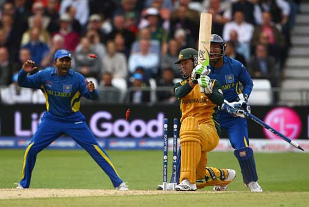 Ricky Ponting is bowled by Ajantha Mendis, Australia v Sri Lanka, ICC World Twenty20, Trent Bridge, June 8, 2009