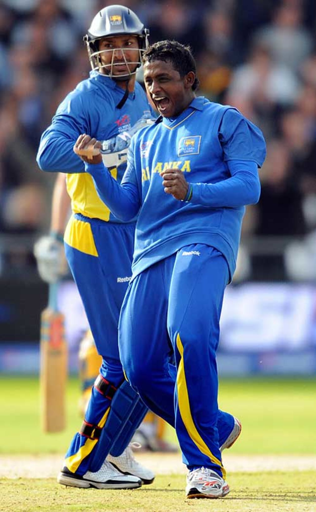 Ajantha Mendis enjoys one of his three wickets, Australia v Sri Lanka, ICC World Twenty20, Trent Bridge, June 8, 2009