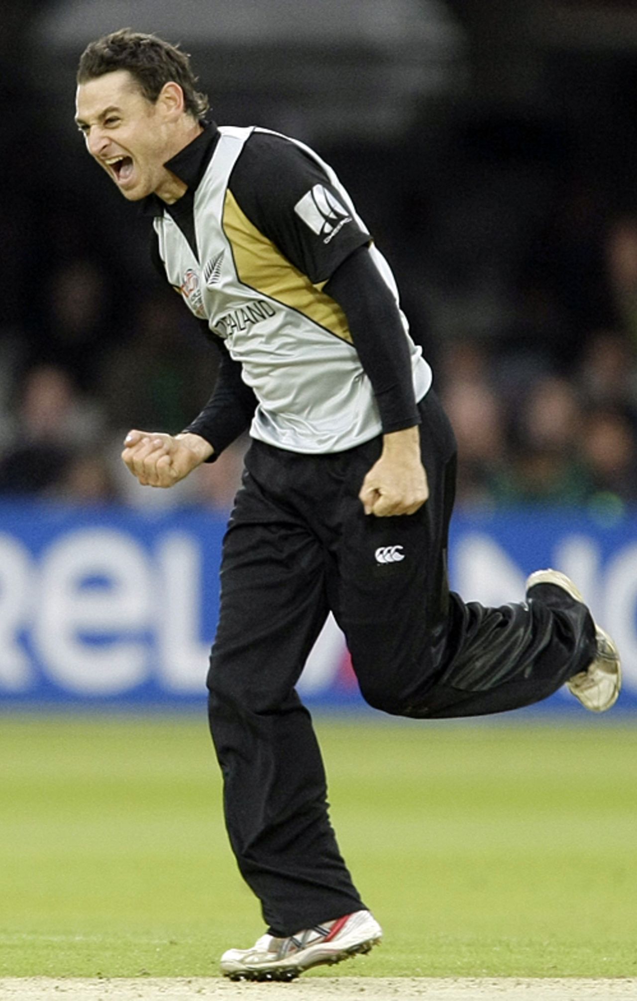 Nathan McCullum is pumped up after dismissing Roelof van der Merwe, New Zealand v South Africa, ICC World Twenty20, Lord's, June 9, 2009