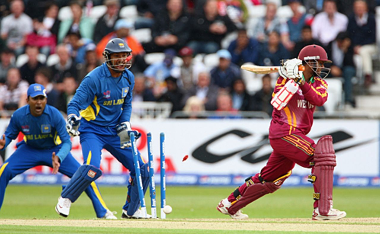 Shivanarine Chanderpaul is undone by Ajantha Mendis, Sri Lanka v West Indies, ICC World Twenty20, Trent Bridge, June 10, 2009