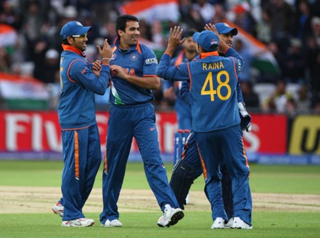 Zaheer Khan celebrates with his team-mates after taking the wicket of Andre Botha, India v Ireland, ICC World Twenty20, Trent Bridge, June 10, 2009