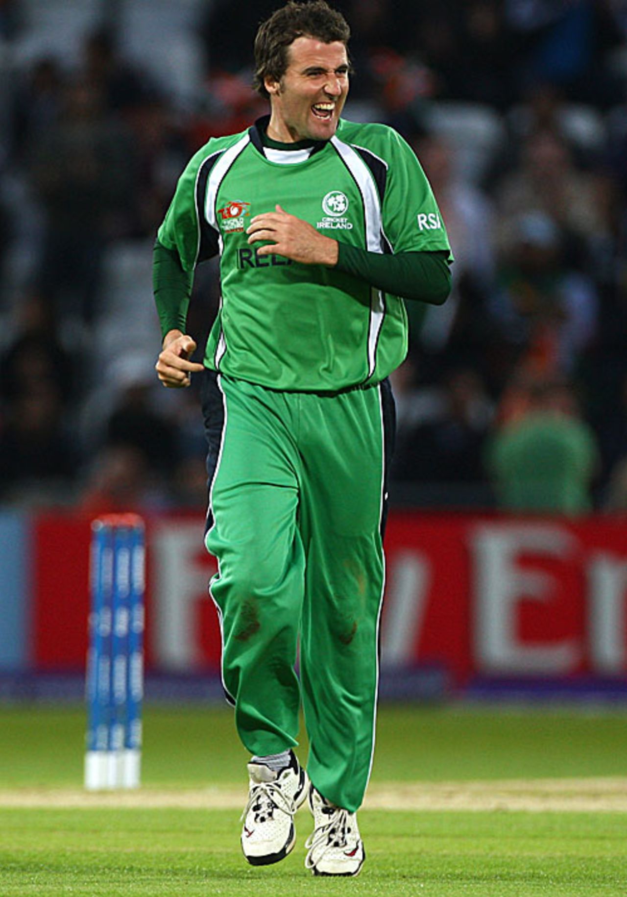 Kyle McCallan is chuffed after getting rid of MS Dhoni, India v Ireland, ICC World Twenty20, Trent Bridge, June 10, 2009