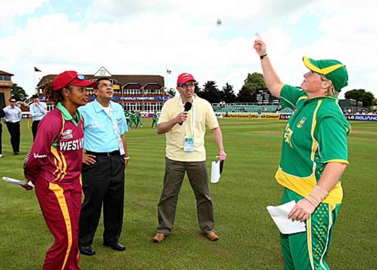 The ICC Women's World Twenty20 gets underway as Sunette Loubser tosses the coin, South Africa v West Indies , Taunton, June 11, 2009