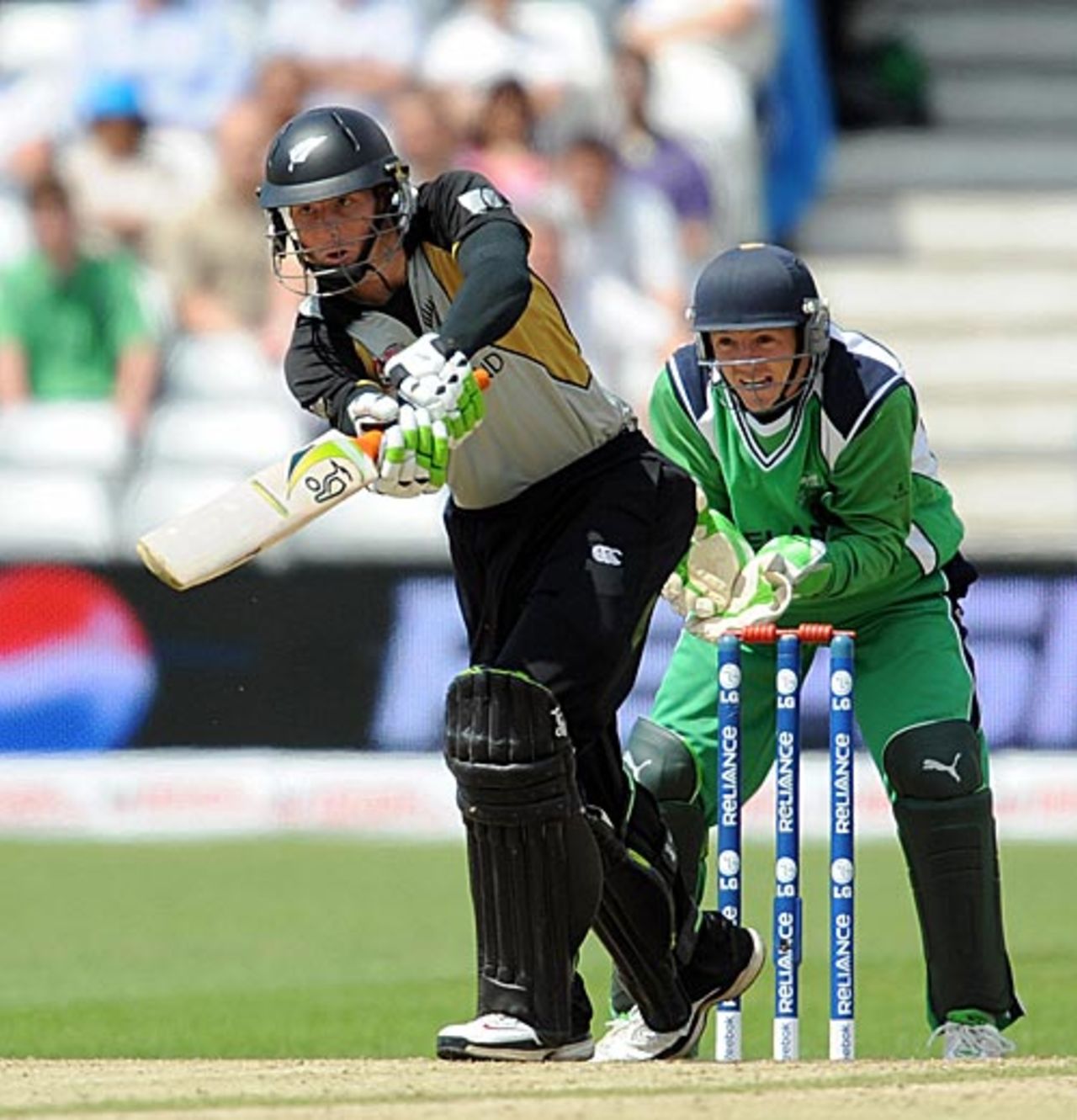 Martin Guptill pushes one back towards the bowler, Ireland v New Zealand, ICC World Twenty20 Super Eights, Trent Bridge, June 11, 2009