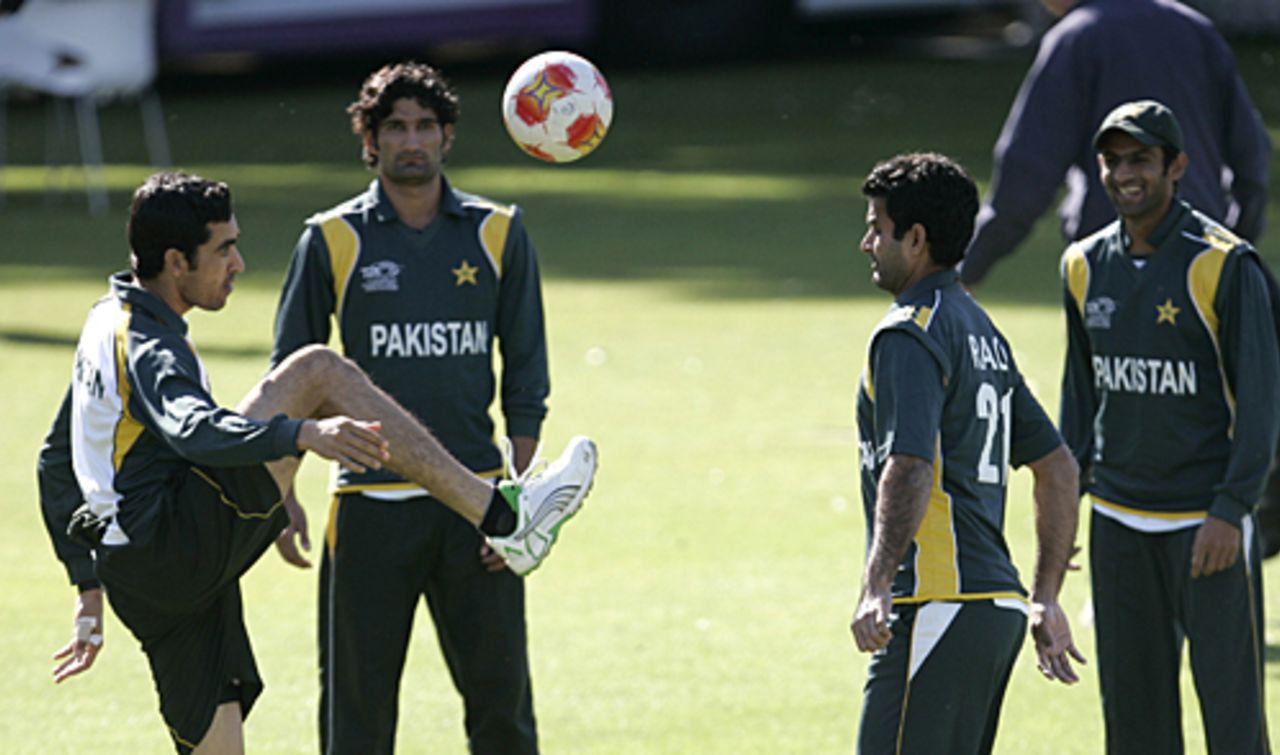 The Pakistan players warm up with a game of football, Lord's, June 11, 2009
