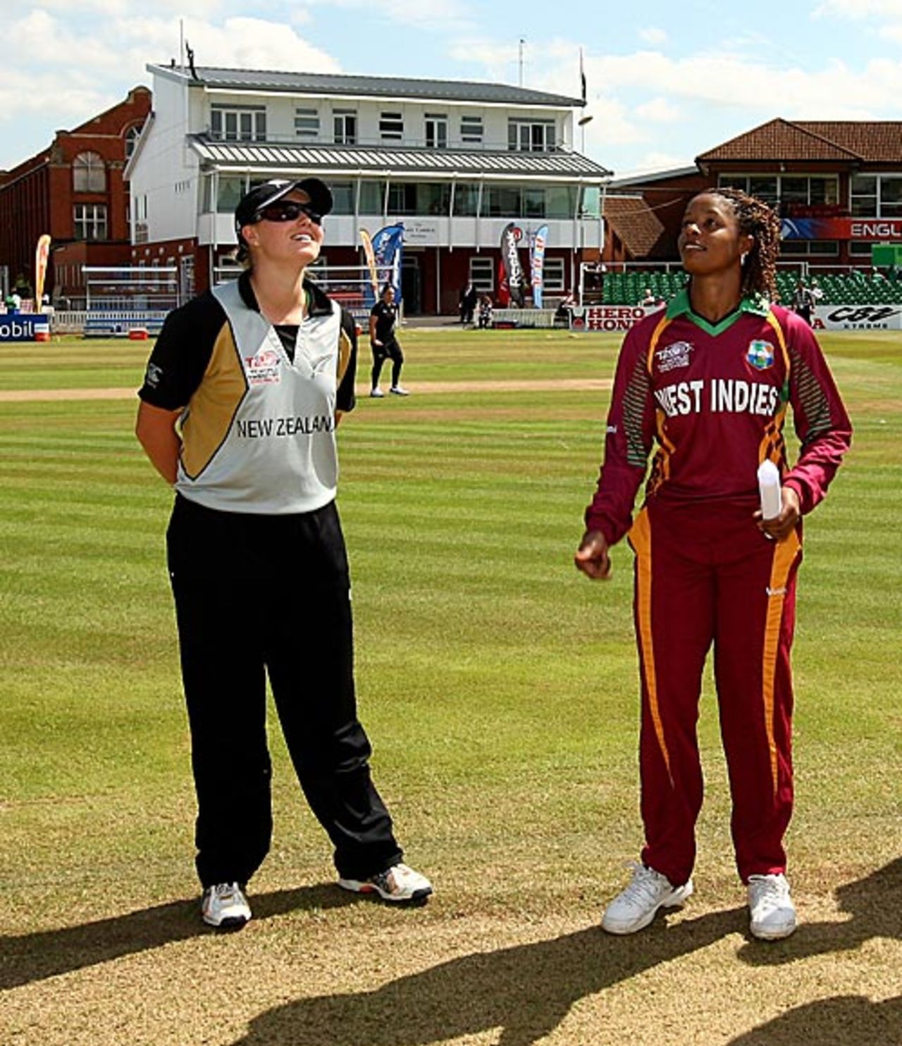 Aimee Watkins looks on as Merissa Aguilleira flips the coin, New Zealand v West Indies, ICC Women's World Twenty20, Taunton, June 13, 2009