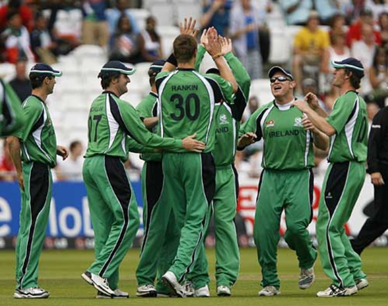 Ireland celebrate after Boyd Rankin strikes in the first over, Ireland v Sri Lanka, ICC World Twenty20, Lord's, June 14, 2009