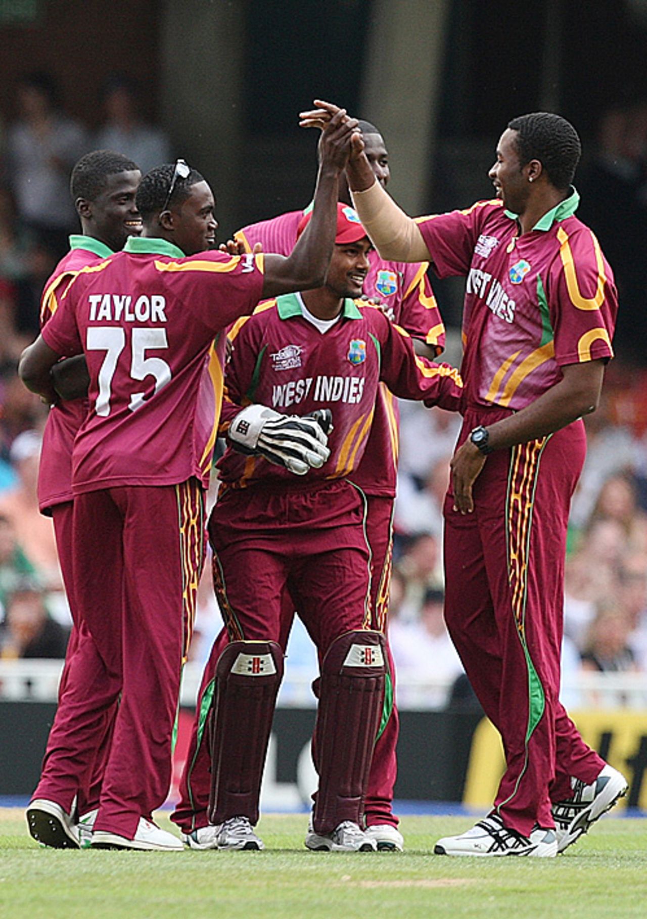 Denesh Ramdin is congratulated on a useful catch to dismiss Luke Wright, England v West Indies, ICC World Twenty20, The Oval, June 15, 2009