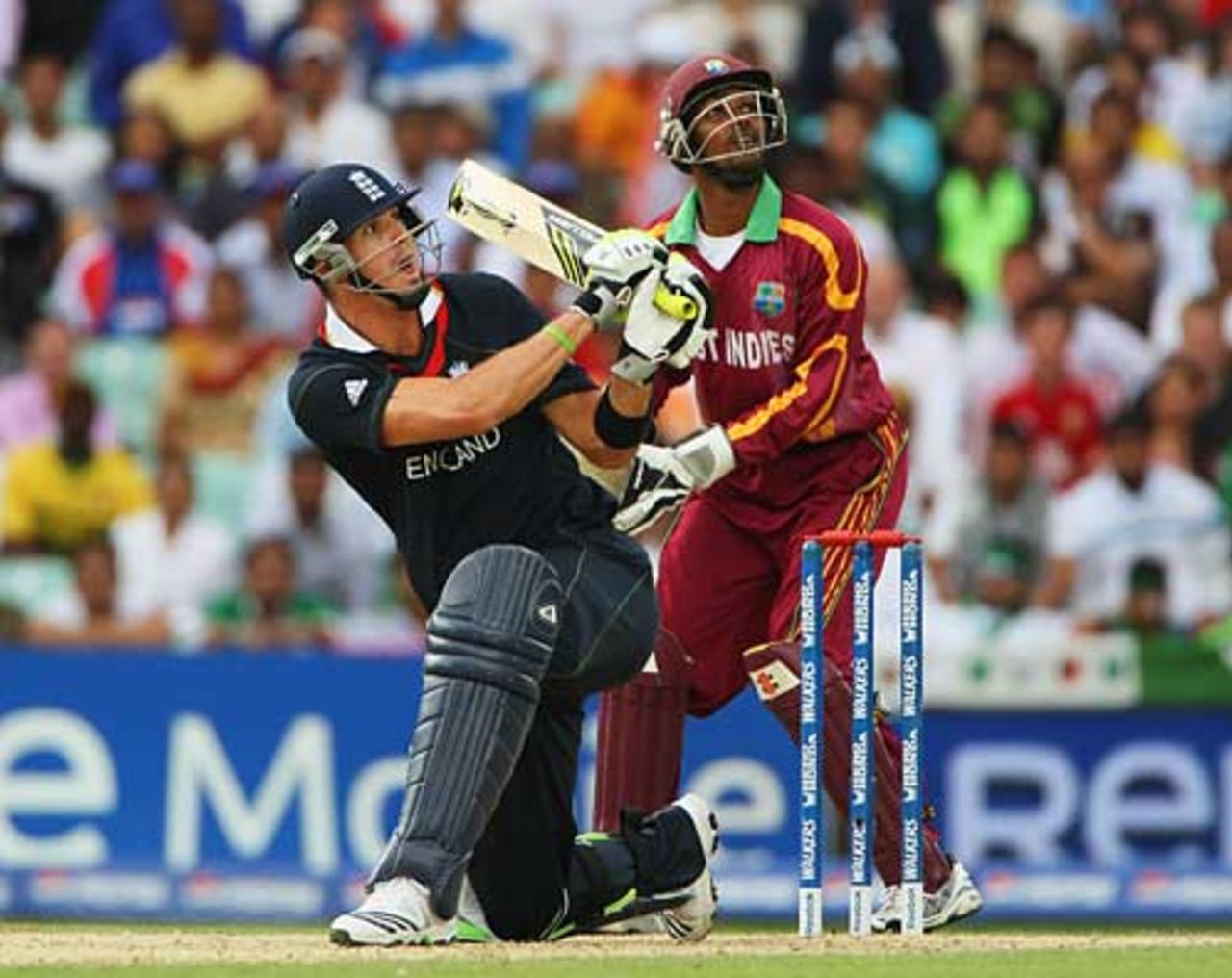 Kevin Pietersen sweeps during his 31 off 19 balls, England v West Indies, ICC World Twenty20, The Oval, June 15, 2009
