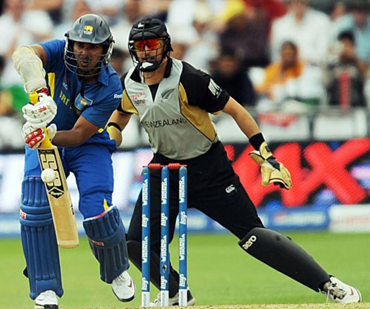 Kumar Sangakkara defends, New Zealand v Sri Lanka, ICC World Twenty20 Super Eights, Trent Bridge, June 16, 2009 