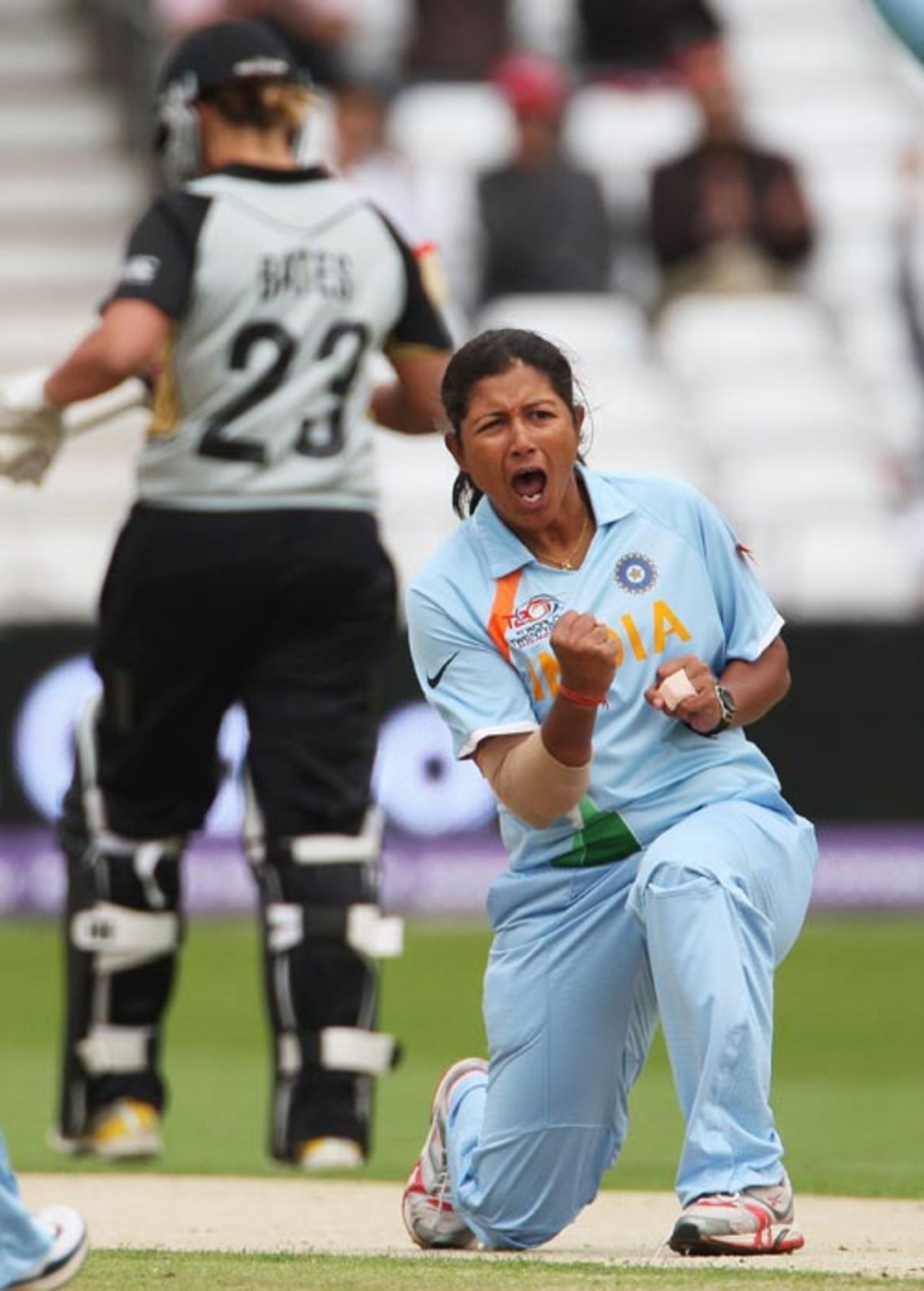 Rumeli Dhar celebrates Lucy Doolan's wicket, India v New Zealand, 1st semi-final, ICC Women's World Twenty20, Trent Bridge, June 18, 2009
